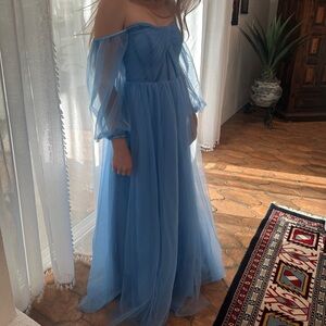 Blue Off Shoulder Formal Dress - Size 2 - Boho Fairy Festival
